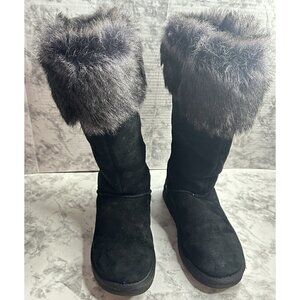 Ugg Boots Womens 7 Tall Rosana Water Resistant Sheepskin Fur Tocana  Black Suede